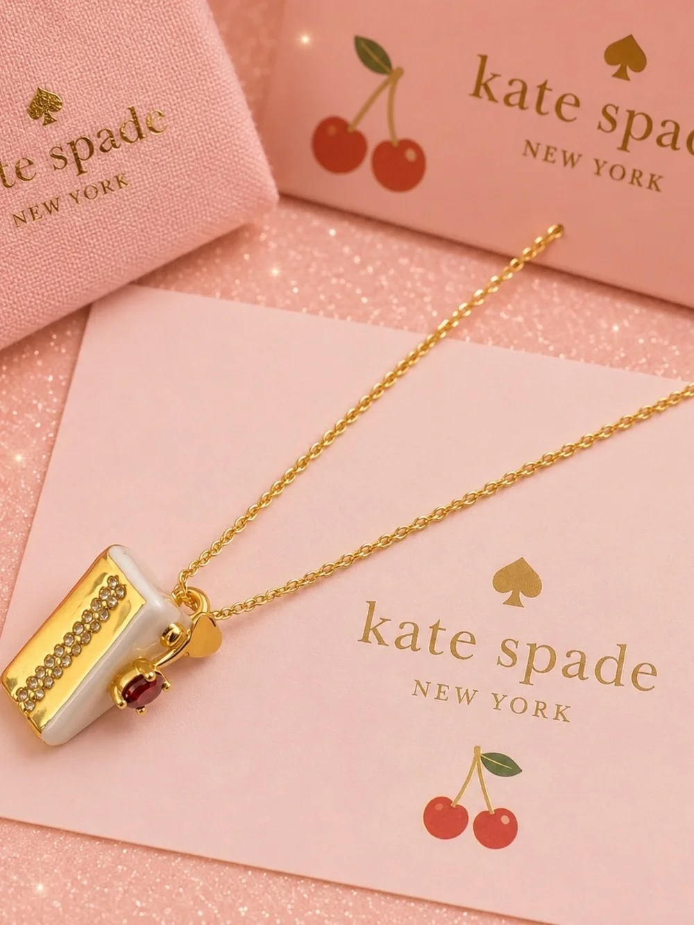 Kate Spade New York Cherry Pie Slice Pendant Necklace | Gold Tone